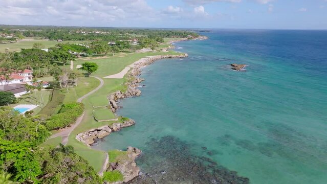 Golf Course By The Bayfront In The Dominican Republic. Caleton de Majagua Near Casa de Campo. aerial
