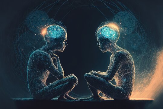 Spiritual Connection Between Two Persons, with electromagnetic connections generated in deep state meditation through astral communication, and Telepathy