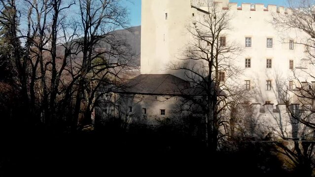 Lienz Castle aerial view in winter, Austria