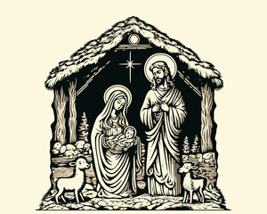 Nativity christian christmas scene. A simple Christmas drawing.