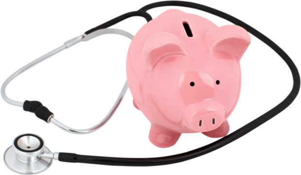 Piggy bank with a stethoscope - financial check up concept