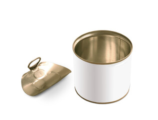 Geöffnete Konservendose ohne Etikett mit Textfreiraum, transparent ohne Hintergrund