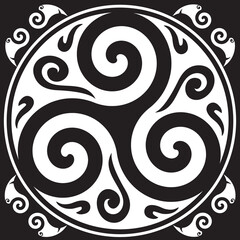 Symbole celtique - Nœud celtique et cercle Triskel - Trinité - Géométrie sacrée - Énergie - Roue Noir et Blanc