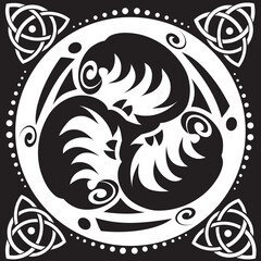 Symbole celtique - Nœud celtique et cercle Triskel - Trinité - Géométrie sacrée - Énergie - Roue Noir et Blanc