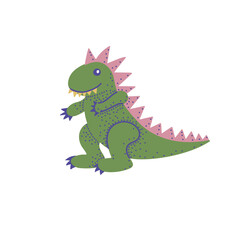 Plush toy dinosaur illustration. Colorful clipart of a cute stuffed dino with arms stretched. Isolated on white background