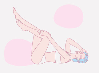 Beautiful female lying on the floor showing beautiful legs. Laser and wax epilation. Hair removal. minimalist style. 
Beauty body care concept. Vector design illustration.