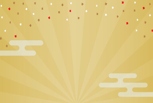 紙吹雪が舞う和風のおめでたい金色の背景 - 年賀状･初売り･慶事のイメージ素材 - はがき比率
