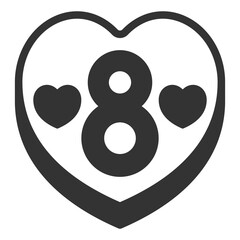 Heart and inscription 8 with hearts - icon, illustration on white background, glyph style