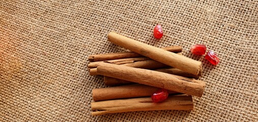 Fragrant cinnamon sticks close up. Spice cinnamon. Healthy food.
