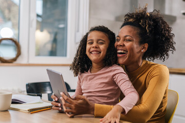 Happy family time with mom and daughter