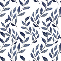 Hand drawn watercolor drawing of leaf, illustration seamless pattern.