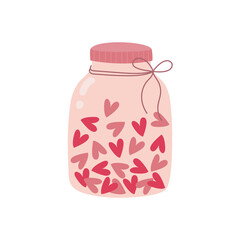 Hand drawn jar with hearts. Design element for greeting card, invitation, print, sticker.