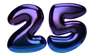 Isolated Logo of Silver Jubilee Anniversary. Gold Metallic Three Dimensional Alphabet 25. 3D Render Illustration.