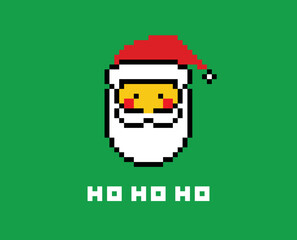Santa Claus banner. Ho ho ho. Merry Christmas and Happy New Year pixel art illustration - 550570662