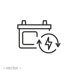 charger car battery icon, li-ion or alkaline accumulator, thin line symbol on white background - editable stroke vector illustration