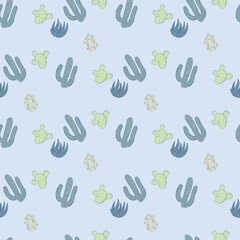 seamless pattern with doodle cactuses