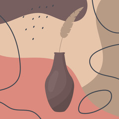 modern abstract design with curve shapes, lines and vintage vase