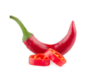 Peppers bitter and slices isolated on a white background