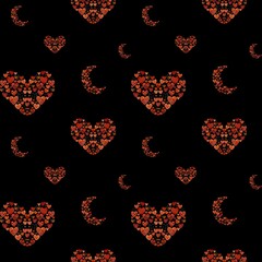 Fototapeta na wymiar Heart crescent half moon black pattern watercolor 