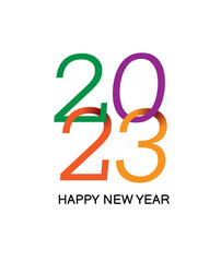 Fototapeta premium colourful 2023 number hanging in a white background, Happy new year 2023