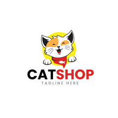 Cute and happy cat logo, adorable cute cat logo design