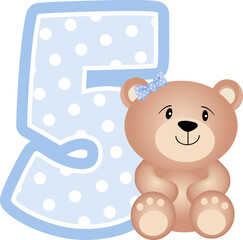 Cute teddy bear with number 5 for birthday party
