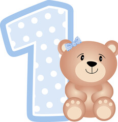 Cute teddy bear with number 1 for birthday party