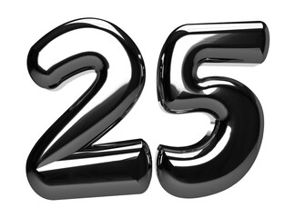 Isolated Logo of Silver Jubilee Anniversary. Gold Metallic Three Dimensional Alphabet 25. 3D Render Illustration.