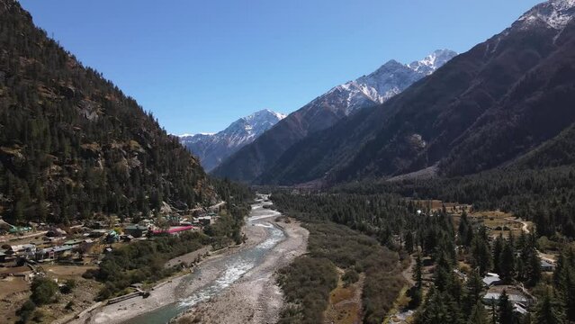 sangla valley aerial view of unpolluted natural Mother Earth scenic beauty in Himalayas India mountains