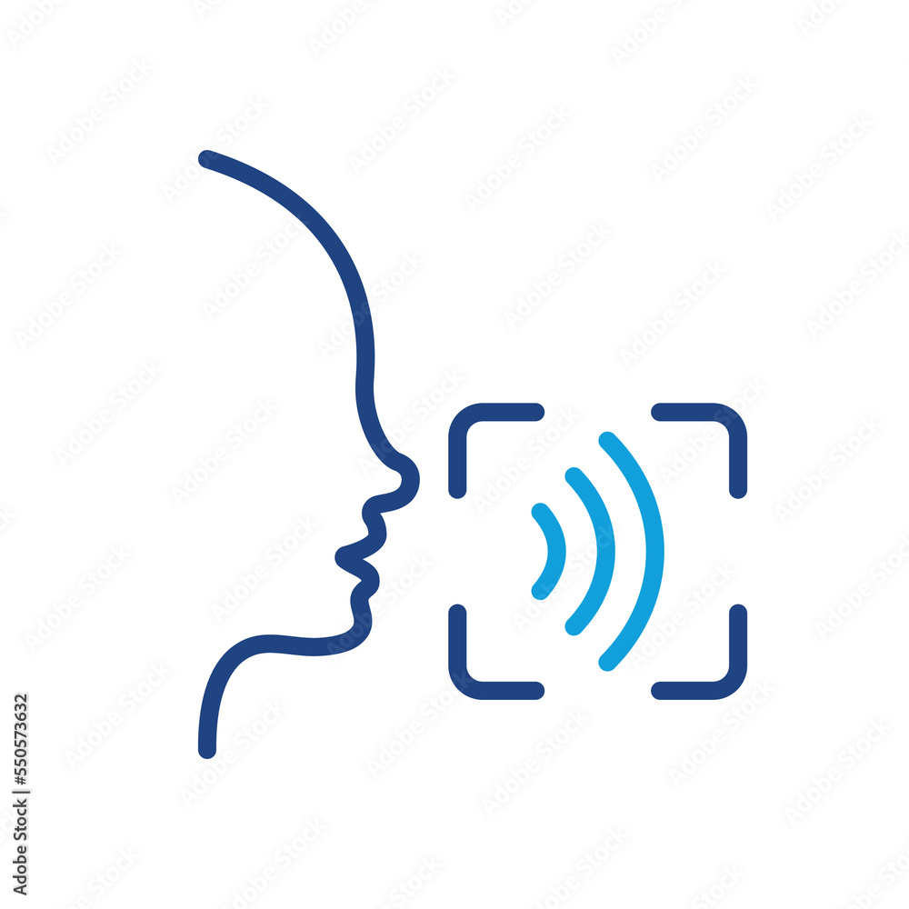 Poster access identification by voice to smartphone line icon. command voice id recognition technology outl
