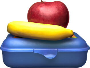 Blue Lunch Box with Fruit - Isolated