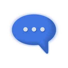 3d blue chat speech bubble icon. Talking, discussion, communication, message, speak symbol. Realistic typing chat sign. Template design for web, mobile and infographics. Vector illustration