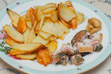 fried potatoes with lard. Traditional Russian food