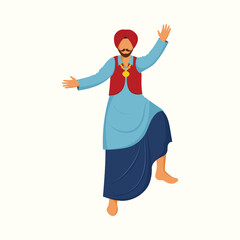 Faceless Punjabi Man Performing Bhangra Dance In Traditional Attire.