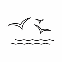 Wave thin line icon. Seagull banner in flat style. Sea poster. Linear pictogram. Simple illustration, outline symbol.