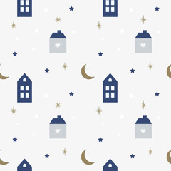 Cozy scandinavian pattern winter home. Merry Christmas and Happy New Year pattern. Cozy background 