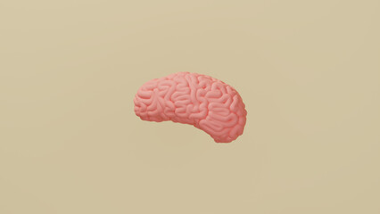 Side view of a human brain. 3d illustration of a brain against the pastel background.