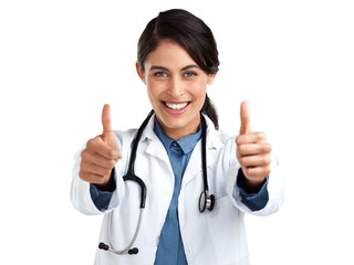 PNG Studio portrait of a young doctor showing thumbs up against an isolated transparent png...