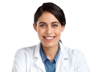 PNG Studio portrait of a confident young doctor posing against an isolated transparent png background.