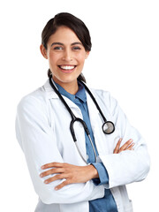 PNG Studio portrait of a confident young doctor posing against an isolated transparent png...