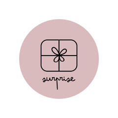 Christmas gift box and present surprise icon on a pink round backround. Illustration for banners, posters, websites