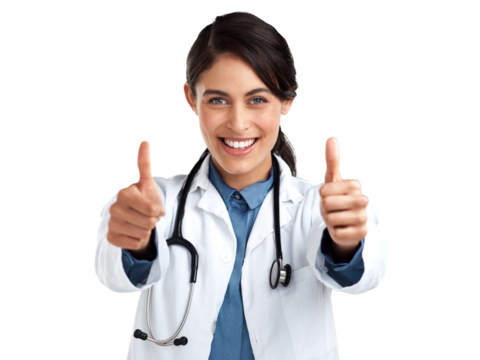 PNG Studio portrait of a young doctor showing thumbs up against an isolated transparent png background. - Powered by Adobe