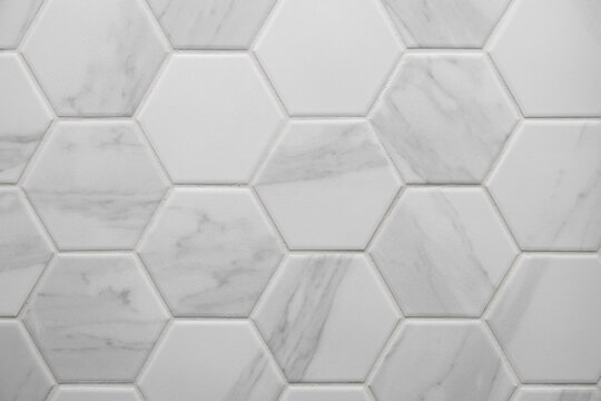 white hexagon tile pattern with marble texture