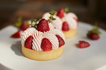 Close up strawberry tarts