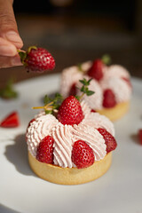 Close up strawberry tarts