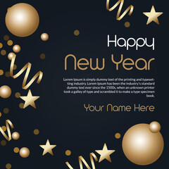 Happy new year card with greeting inscription. Simple minimalist new year banner design.
