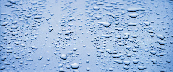 Raindrops on the hood of a car