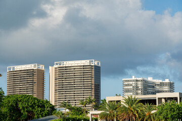 Views of condominiums against the cloudy sky at Miami, Florida