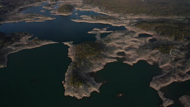 Aerial view of a picturesque Salt Lake of Slano with islands near Niksic, Montenegro