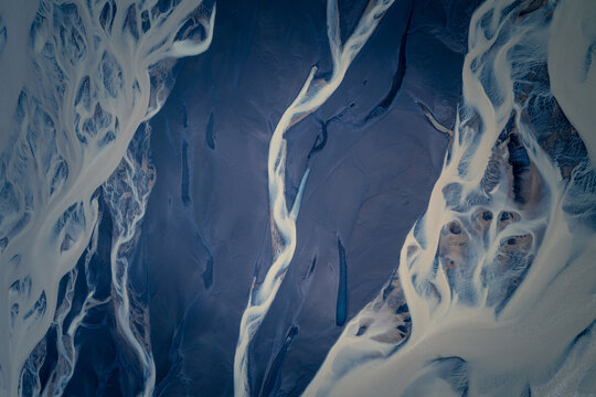 Plane Overview of remote Glacial Rivers of Iceland